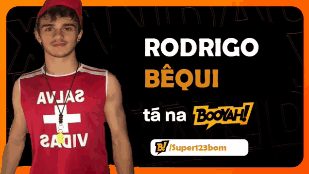 a man wearing a red tank top that says rodrigo bequi ta na booyah