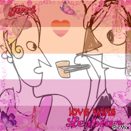 a drawing of two people with the words love while lesbian on the bottom right