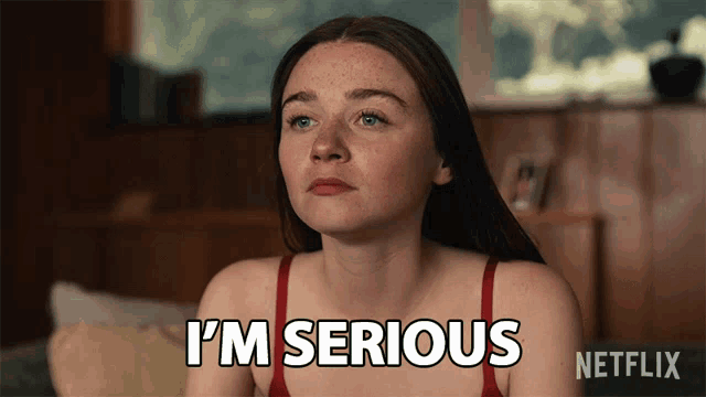 a woman in a red bra says " i 'm serious "