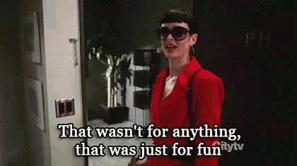 a woman in a red jacket and sunglasses says that wasn 't for anything , that was just for fun .