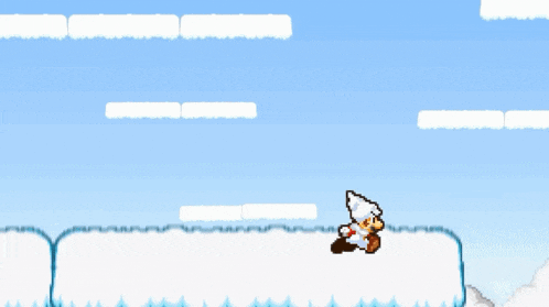 a cartoon character is standing on a snow covered surface