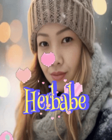 a woman wearing a knitted hat and scarf is surrounded by the words herbabe