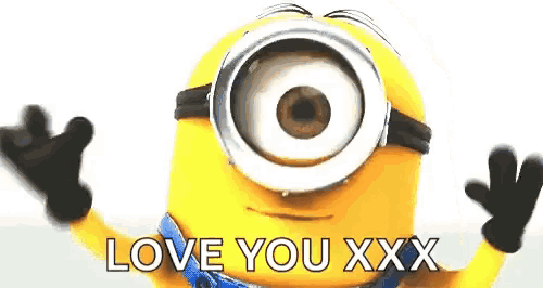 a yellow minion with a big eye and the words love you xxx