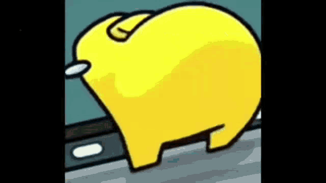 a yellow among us character is standing on a sidewalk .