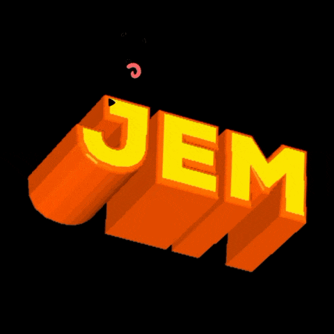 a 3d rendering of the word jem in orange and yellow