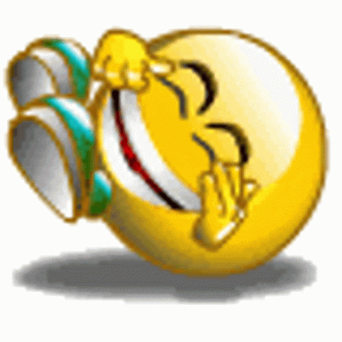 a cartoon smiley face is laughing and covering his mouth with his hand .