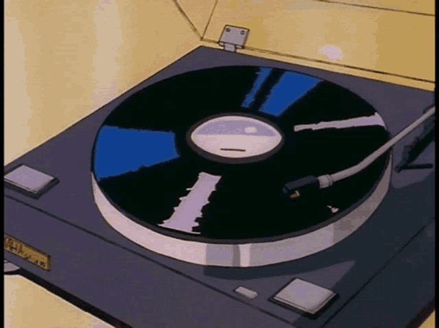 a cartoon drawing of a turntable playing a record