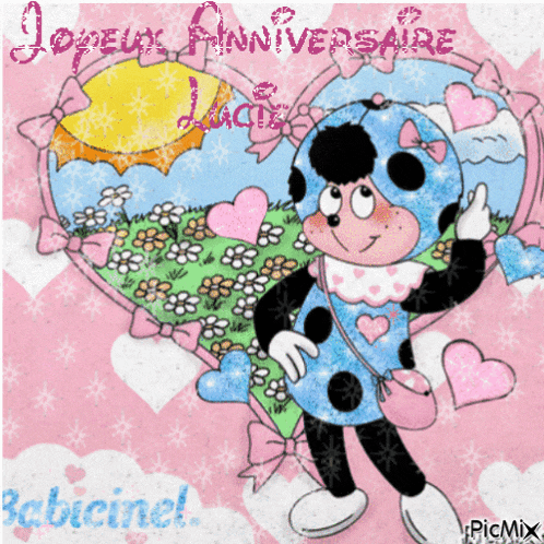 a picture of a ladybug with the words joyeux anniversaire on it