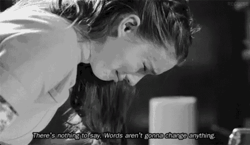 a black and white photo of a woman crying with the words " there 's nothing to say "