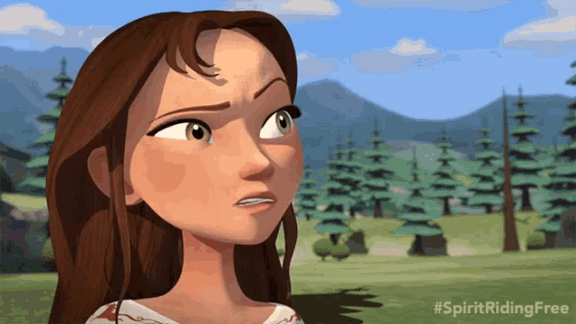 a cartoon of a girl with the words spirit riding free on the bottom right