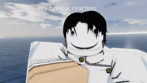 a cartoon character with a smile on his face and the words my honest reaction