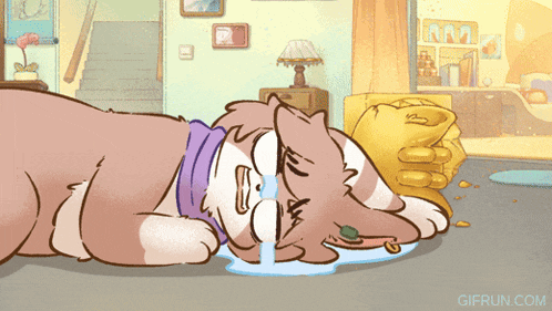 a cartoon of a dog crying with the website gifrun.com visible in the corner