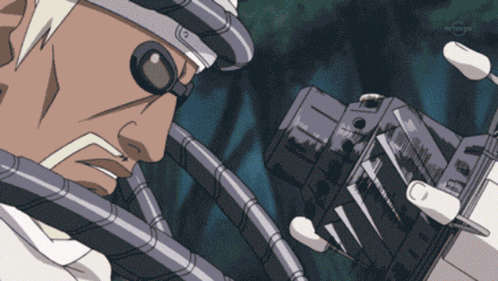 a cartoon of a man holding a machine with a t.v. logo behind him