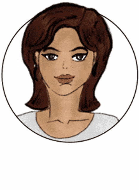 a drawing of a woman with brown hair and a white shirt