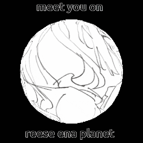 a black and white drawing of a girl in a circle with the words `` meet you on reese ena planet '' .