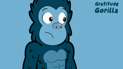a cartoon gorilla with the words gratitude level low on the bottom