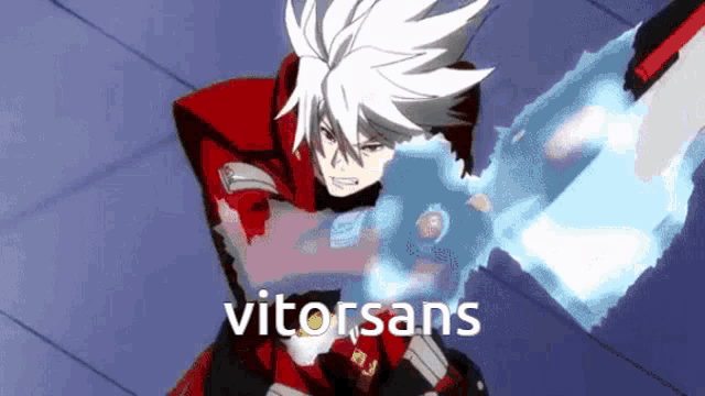 a cartoon character is holding a sword and the word vitorsans is on the bottom right
