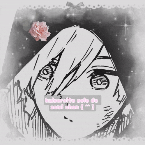 a black and white drawing of a girl with the words kaisoraito solo de sami chan written below it