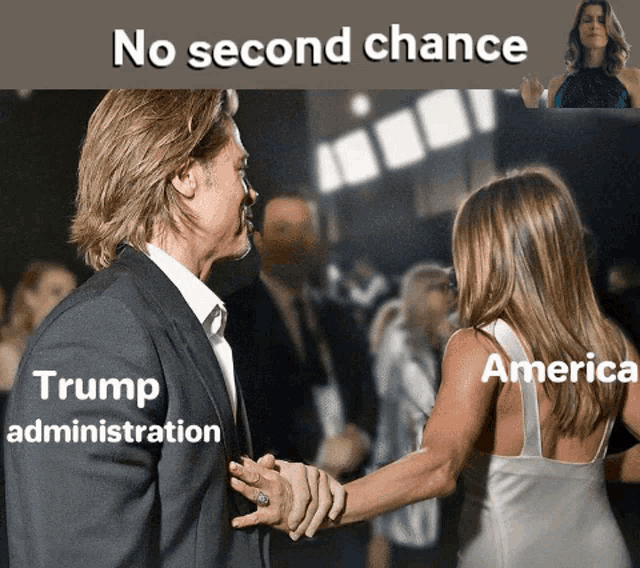 a man and a woman shaking hands with the caption no second chance