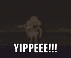 a blurred image of a person with the words yippee !!! written below them