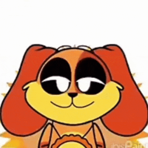 a close up of a cartoon dog 's face with a smile on its face .