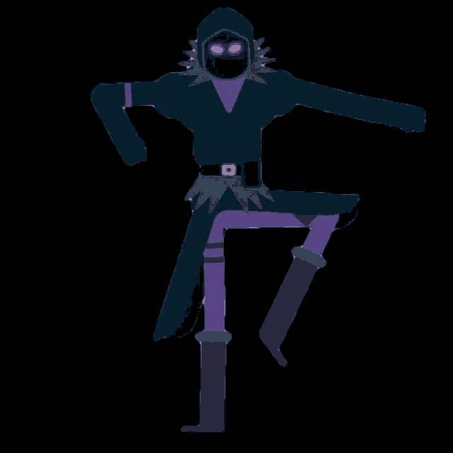 a cartoon character with a hood and purple eyes