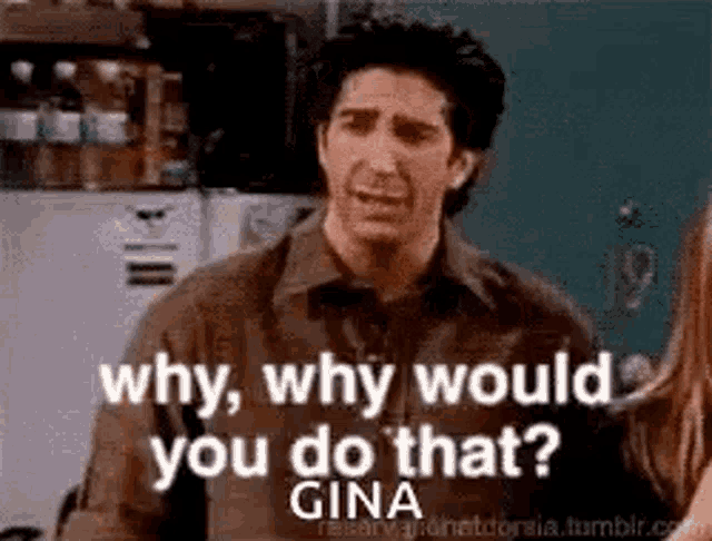 a man from friends is asking gina why , why would you do that .