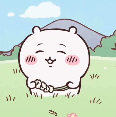 a cartoon drawing of a bear with a flower in its hand