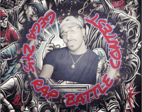 a poster for a rap battle with a picture of a man