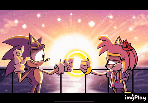 a cartoon of sonic the hedgehog and amy rose fist bump