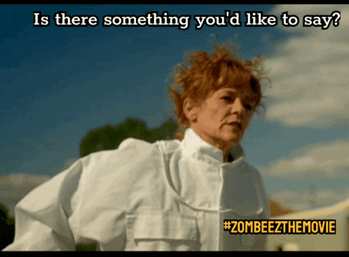 a woman in a bee suit is asking if there is something she would like to say