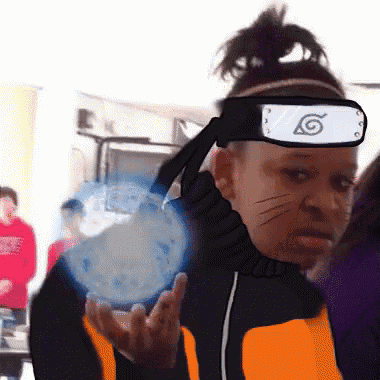 a girl wearing a headband with the letter g on it is holding a blue object