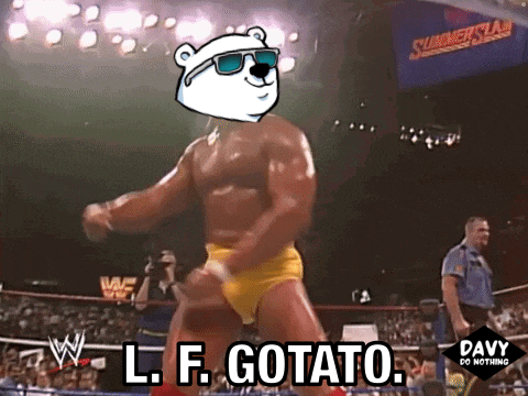 a man in a wrestling ring with a polar bear head and the words l.f. gotato