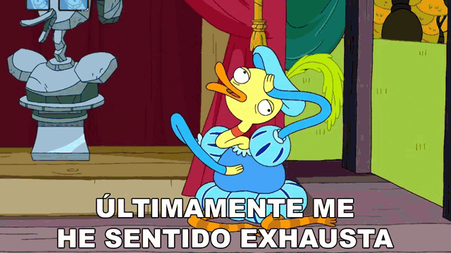 a cartoon of a duck with the words ultimamente me he sentido exhausta above it