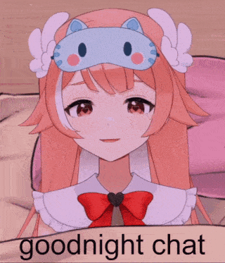 a picture of a girl with a sleep mask on her head and the words goodnight chat below her