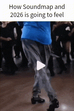 a man in a blue jacket is dancing in front of a crowd with the caption how soundmap and 2026 is going to feel ..