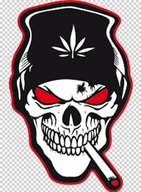 a skull wearing a hat and smoking a cigarette