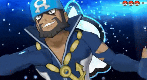 a man with a beard is wearing a blue hat with a letter a on it