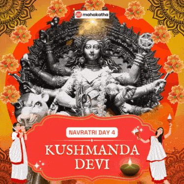 a poster for navratri day 4 with a picture of kushmanda devi