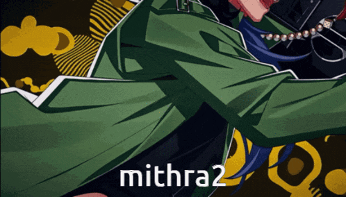 a poster for mithra2 shows a man in a green jacket and tie