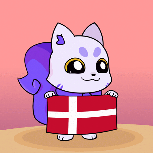 a cartoon cat is holding a small red and white flag with a cross on it