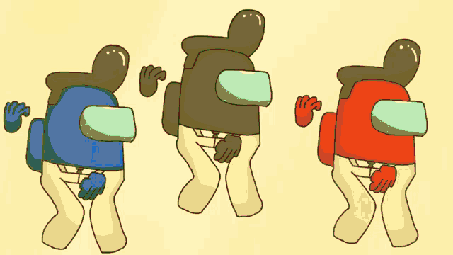 three among us characters in different colors are dancing