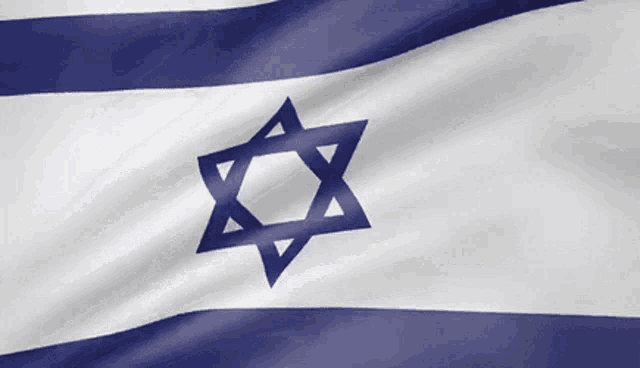a blue and white flag with a star of david