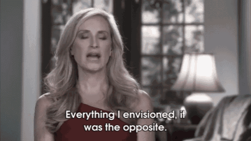 a woman in a red dress says everything i envisioned it was the opposite