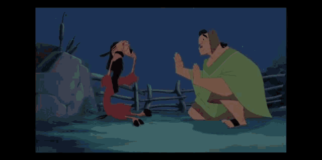 a cartoon of a man kneeling next to a horse