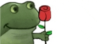 a cartoon dinosaur is holding a red rose in its hand .
