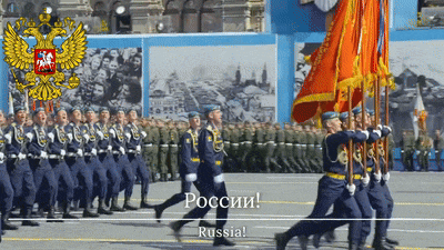 a group of soldiers marching in a parade with the words russia in the corner