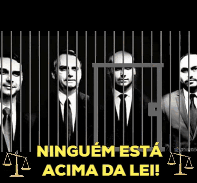 a man in a suit and tie is standing in front of a sign that says ninguem esta acima da lei