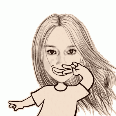 a drawing of a woman with long hair making a peace sign