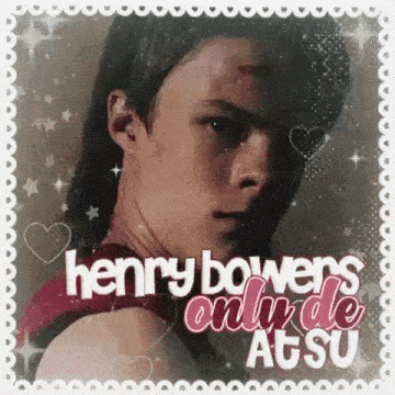 a close up of a man 's face with the words `` henry bowers only do atsu '' written on it .